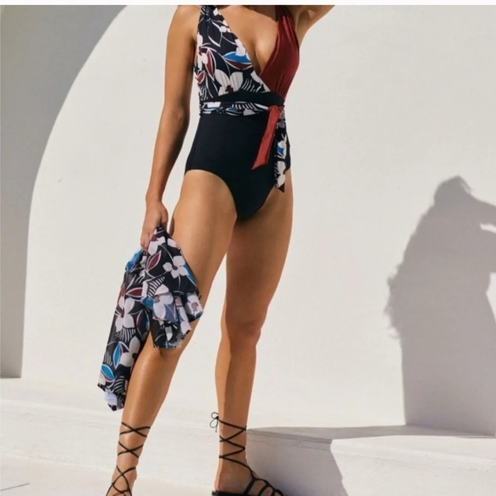 Sanctuary Moody Blooms Tie-Front One-Piece Swimsuit